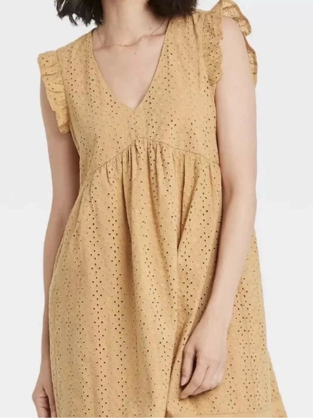 Knox Rose Tan Eyelet V-Neck Dress XS